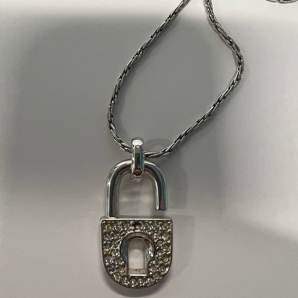 CHRISTIAN DIOR Rhinestone Lock Silver Necklace - Picture 4 of 5